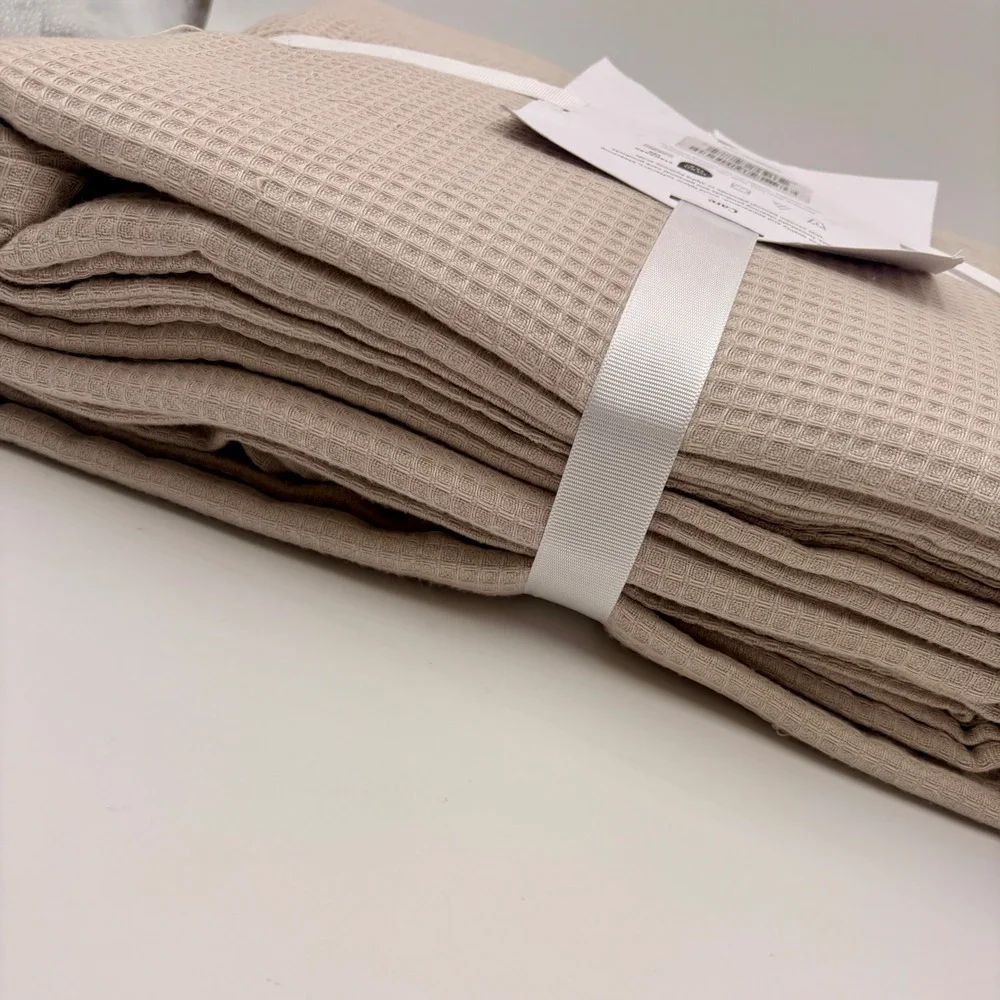 Brooklinen Micro Waffle Duvet Cover Full Queen Pebble Tan 100% Cotton Turkey